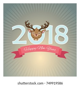 Happy New Year card illustration with joyful reindeer