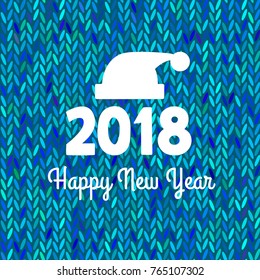 Happy New Year card with knitting texture. Vector illustration.