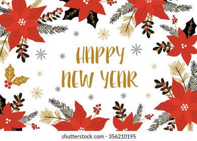 Happy New Year Card. Merry Christmas lettering. Template for New 2016 Year Cards, Scrapbooking, Stickers, Planner, Invitations.