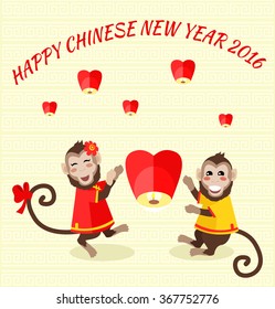 Happy New Year card with monkey 2016 background