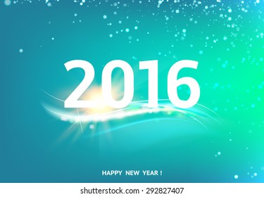 Happy new year card over blue background with light sparks. Vector illustration.