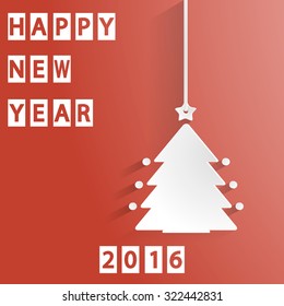 Happy new year card over red background. Vector illustration.