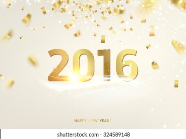 Happy new year card over gray background with golden sparks. Happy new year 2016. Holiday card. Template for your design. Vector illustration.