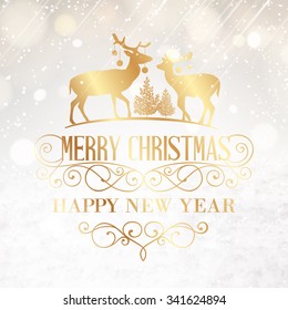 Happy new year card over gray background with golden sparks. Vector illustration.