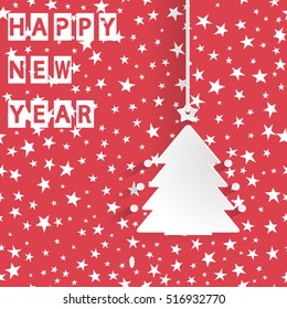 Happy new year card over red background. Vector illustration.