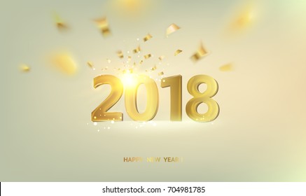 Happy new year card over gray background with golden sparks. Happy new year 2018. Holiday card. Template for your design. Vector illustration.