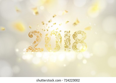 Happy new year card over gray background with golden sparks. Merry christmas 2018. Holiday card. Template for your design. Vector illustration.
