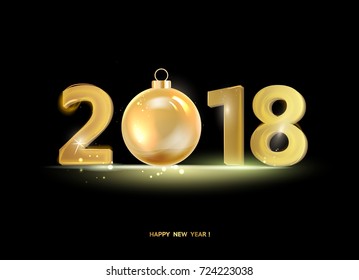 Happy new year card over black background with golden sparks. Vector illustration.