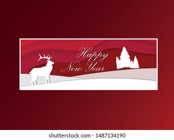 Happy new year card in paper style for your seasonal holidays flyers, greetings and invitations cards and christmas themed congratulations and banners. Vector illustration.
