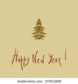 Happy New Year card with paper cut xmas tree.