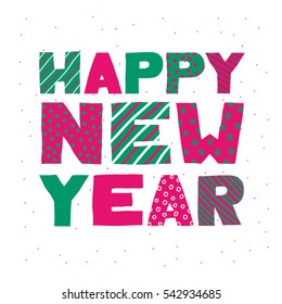 happy new year card, patchwork style writing