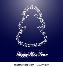 Happy New Year card with a picture of a Christmas tree. Vector illustration.