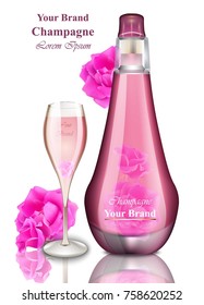 Happy New Year card. Pink Champagne Vector illustration