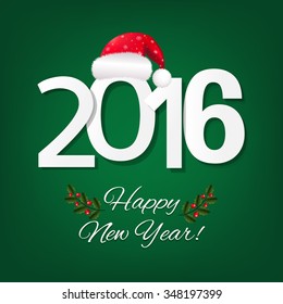 Happy New Year Card With Red Santa Hat With Gradient Mesh, Vector Illustration
