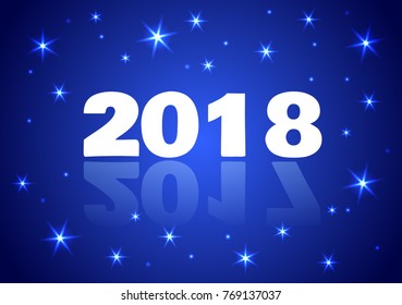 Happy new year card with reflection with stars. Happy new year 2018. Holiday card. Template for your design. Vector illustration.