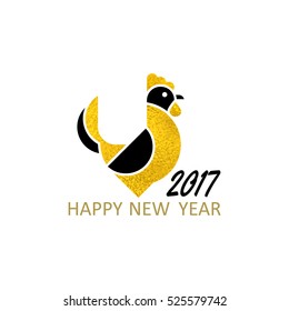 Happy New Year card. Rooster icon. Zodiac symbol of 2017. Vector illustration. EPS 8.