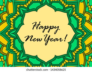 Happy New Year Card With Rounded Floral Decoration
