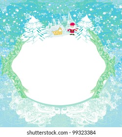 Happy New year card with Santa and winter landscape