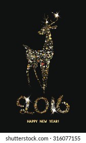 Happy new year card with shiny deer and lettering 2016