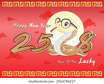 happy new year card snake Lucky 2568 background red sky china gold illusrtation design