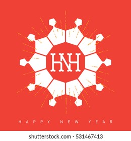 Happy New Year Card with snowflake and lettering. Vector illustration with Palindrome