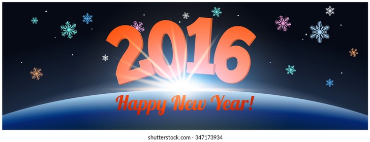 Happy New Year. Happy new year card with snowflakes and figures 2016. Holiday background design. Party poster, greeting card, banner or invitation. Vector illustration..