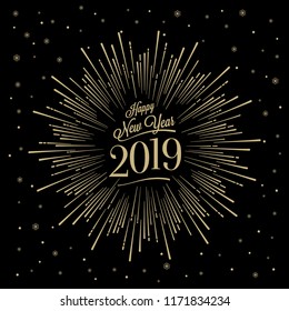 Happy New Year Card with Starburst. Vector illustration.