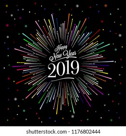 Happy New Year Card with Starburst. Vector illustration.