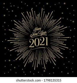 Happy New Year Card with Starburst. Vector illustration.