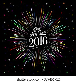 Happy New Year Card with Starburst. Vector illustration.