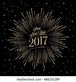 Happy New Year Card with Starburst. Vector illustration.