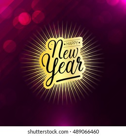 Happy New Year Card with Starburst and background, Vector illustration