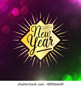 Happy New Year Card with Starburst and background, Vector illustration