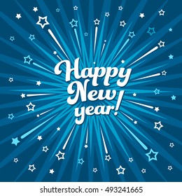 Happy New Year Card with Starburst. Vector illustration.