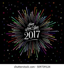 Happy New Year Card with Starburst. Vector illustration.