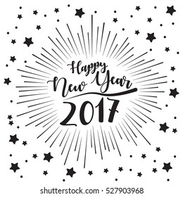 Happy New Year Card with Starburst. Vector illustration.