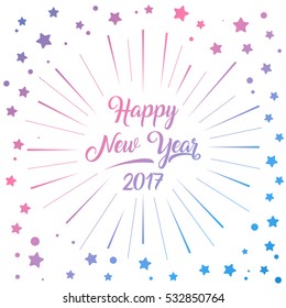 Happy New Year Card with Starburst. Vector illustration.