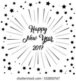 Happy New Year Card with Starburst. Vector illustration.