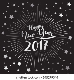 Happy New Year Card with Starburst. Vector illustration.