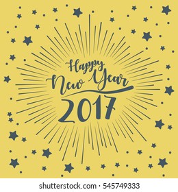 Happy New Year Card with Starburst. Vector illustration.