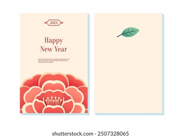 Happy new year card template with leaves and flowers with space for text in minimalistic style