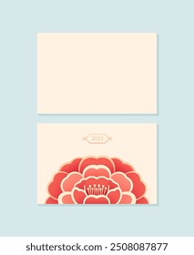 Happy new year card template with camellia flower in minimalistic style