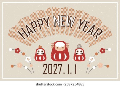 Happy New Year Card Template Clipart Japanese Style Celebrating the Year of the Yeti 2027