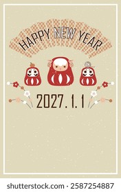 Happy New Year Card Template Clipart Japanese Style Celebrating the Year of the Yeti 2027