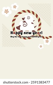 Happy New Year Card Template Clipart Japanese Style Celebrating the Year of the Sheep 2027