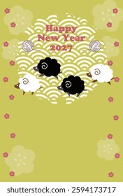Happy New Year Card Template Clipart Japanese Style Celebrating the Year of the Sheep 2027