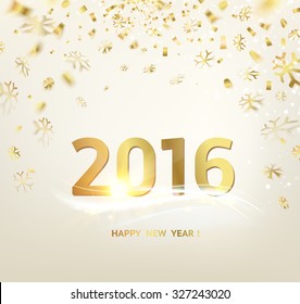 Happy new year card template over gray background with golden sparks. Happy new year 2016. Holiday card. Template for your design. Vector illustration.
