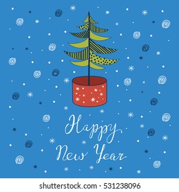 Happy New Year card with tree