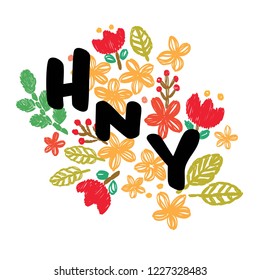 Happy New Year card vector. Flower pattern template background.