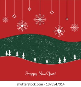 Happy New Year card vector, snow vector, hand drawn snowflakes vector, happy holidays vector, Linkedin banner, facebook cover, instagram post